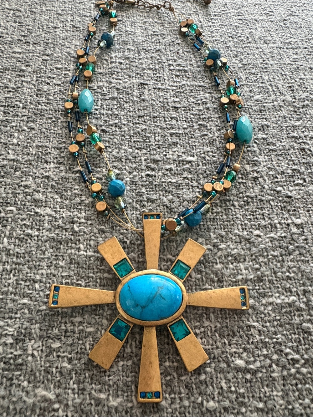 Chico's Gold-Tone Sunburst Necklace with Turquoise and Teal Accents